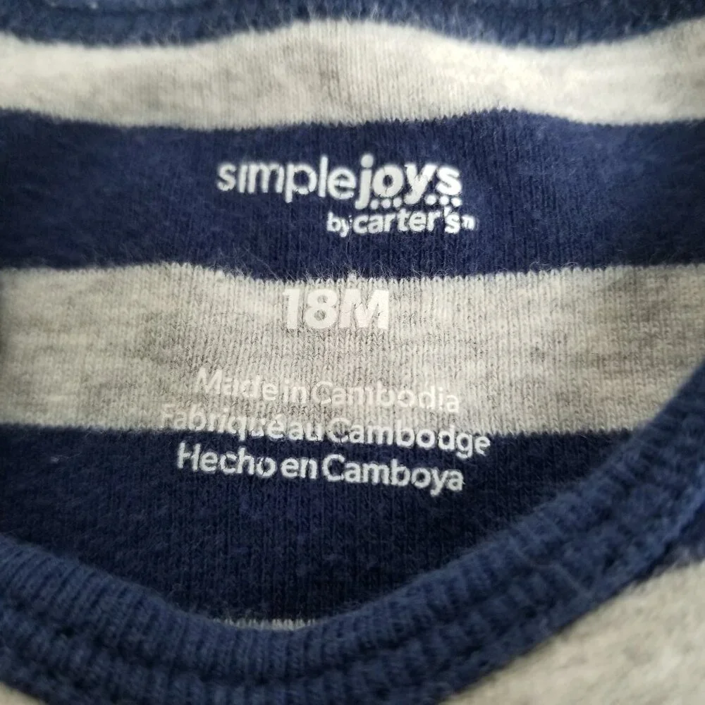 Simple Joys Carters Bodysuit 18M Navy Gray Striped Long Sleeve Cotton Baby